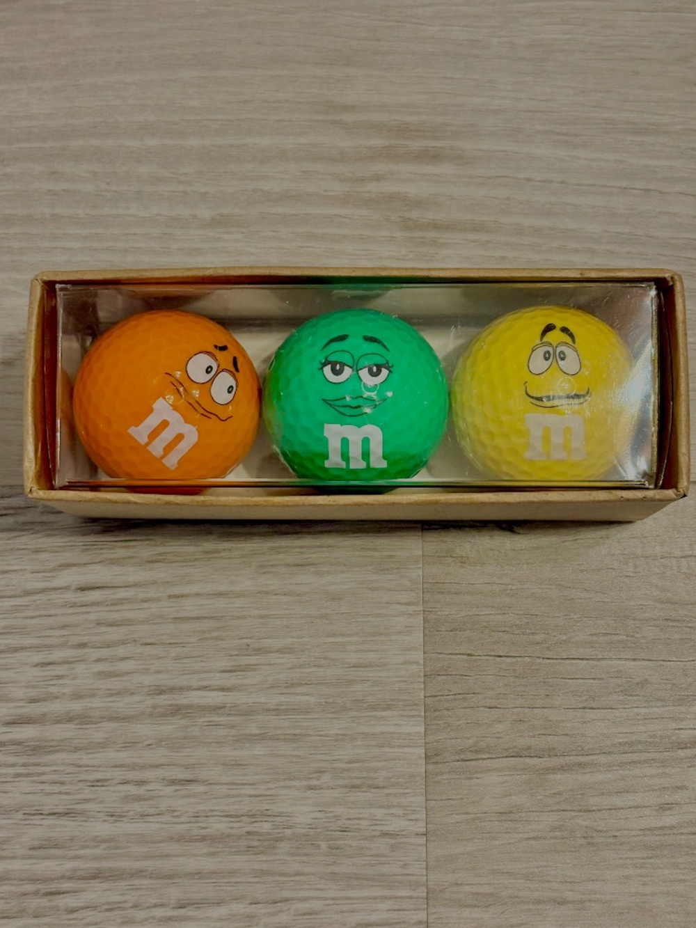 M&M's Yellow Green & Orange Character Face Novelty Golf Balls Regulation Set New